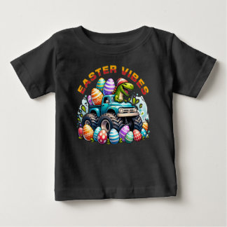 T-shirt Pour Bébé Vibes de Pâques Dino sur un camion Monster avec Oe