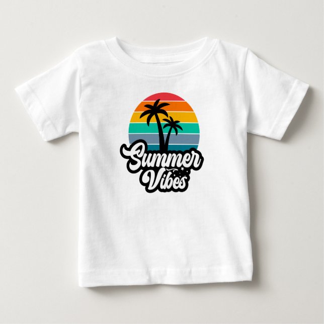 T-shirt Pour Bébé Vibes d'été avec design de palmiers (Devant)