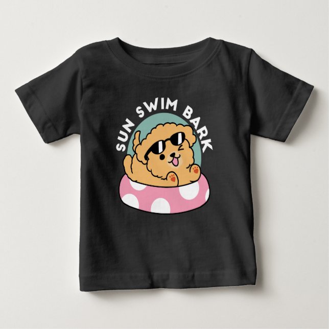 T-shirt Pour Bébé Vibes d'été Chien - Chiot flottant avec lunettes d (Devant)