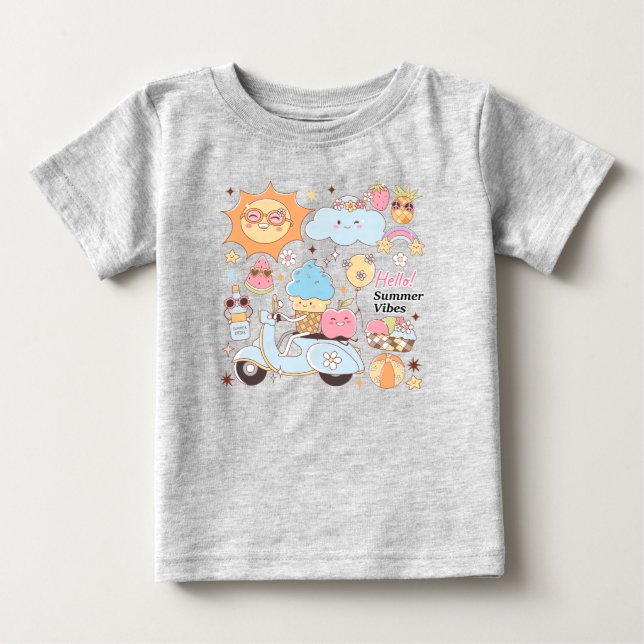 T-shirt Pour Bébé Vibes d'été Pastel (Devant)