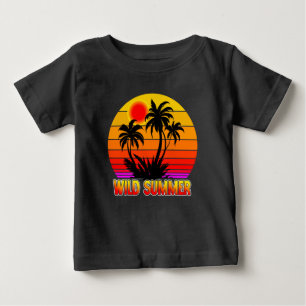 T-shirt Pour Bébé Vibes d'été rétro sauvage avec design de palmiers