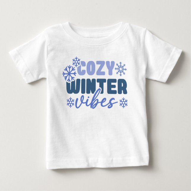 T-shirt Pour Bébé Vibes d'hiver confortables - Typographie du flocon (Devant)