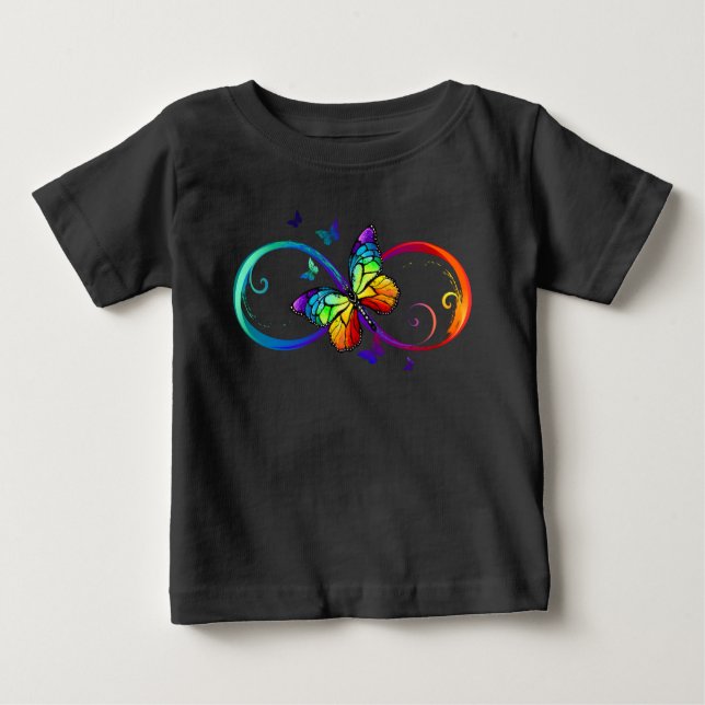 T-shirt Pour Bébé Vibrant infinity with rainbow butterfly on black (Devant)
