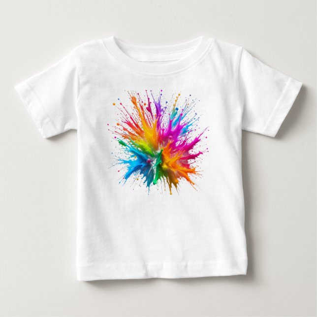 T-shirt Pour Bébé Vibrant Rainbow Paint Splatter Explosion (Devant)