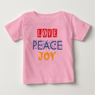 T-shirt Pour Bébé Vibrants Couleur et mots : Amour Paix Joie