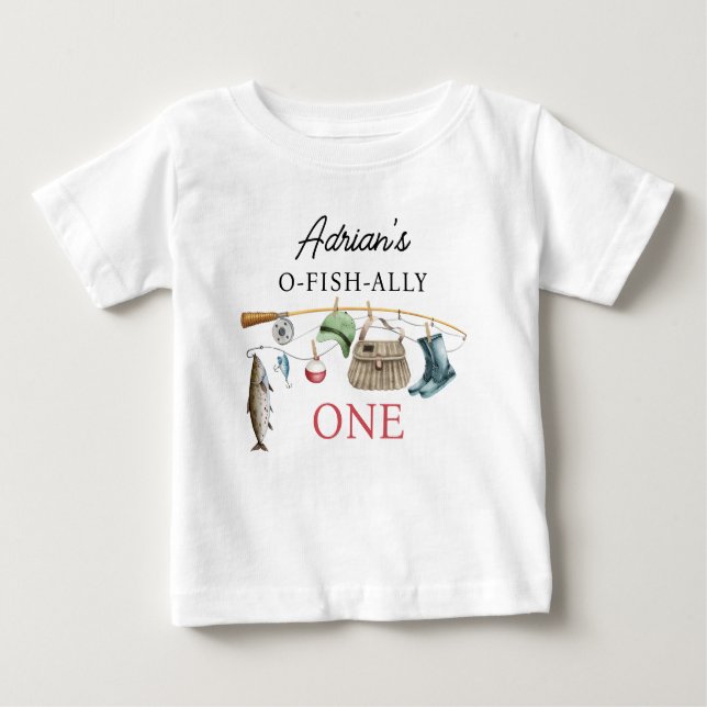 T-shirt Pour Bébé Vintage Brown Rod O-Fish-Ally Un 1er anniversaire (Devant)