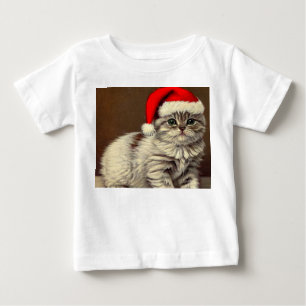 T-shirt Pour Bébé Vintage Christmas Kitty portant le chapeau de Sant