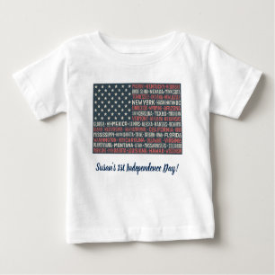 T-shirt Pour Bébé Vintage Faded American Flag State Noms Mots Art