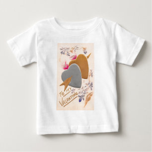T-shirt Pour Bébé Vintage Silver & Gold Hearts Valentine Postcard