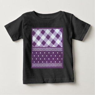 T-shirt Pour Bébé Violet blanc À damiers Polka Dot Floral Damask Art
