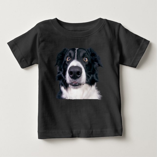 T-shirt Pour Bébé Visage de chien noir et blanc (Devant)