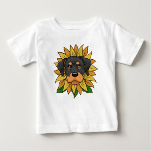 T-shirt Pour Bébé Visage de chien Rottweiler mignon sur Tournesol