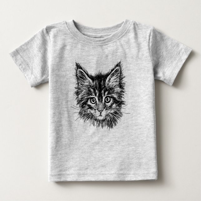 T-shirt Pour Bébé Visage de Kitten noir et blanc (Devant)