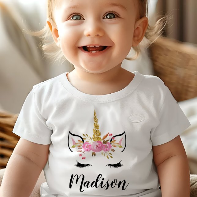 T-shirt Pour Bébé Visage de Licorne Avec Cils Personnalisé (Créateur téléchargé)