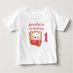 T-shirt Pour Bébé Visage d'ours mignon dans l'écharpe rouge Annivers