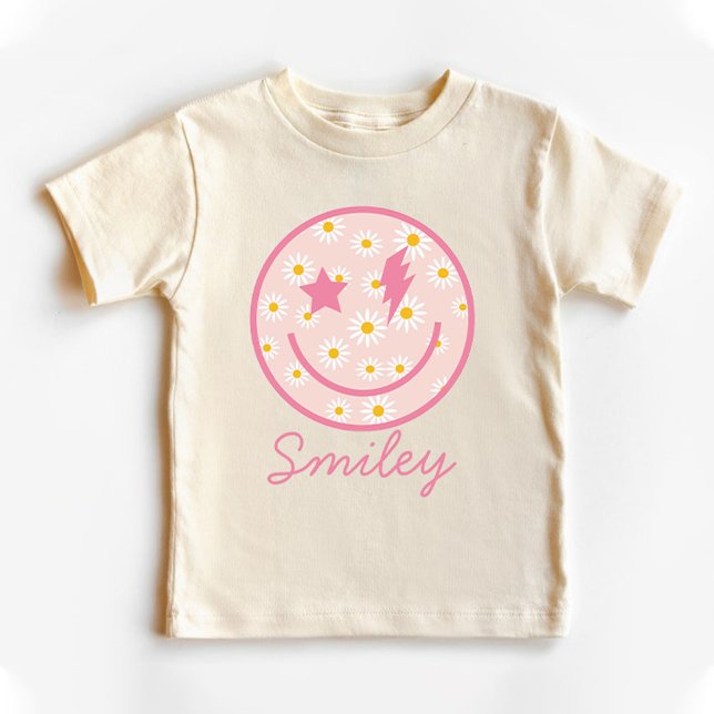 T-shirt Pour Bébé Visage Souriant Daisies Graphique Rose Pastel  (Daisy Smiley Face Graphic Pastel Pink Baby T-Shirt)