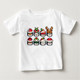 T-shirt Pour Bébé Visages de sushi de Noël - Jote Pixel Art Holiday