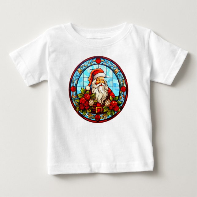 T-shirt Pour Bébé Vitrail Père Noël ornement de Noël-67672 (Devant)