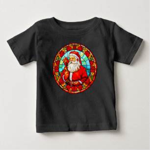 T-shirt Pour Bébé Vitrail Père Noël ornement de Noël-67680