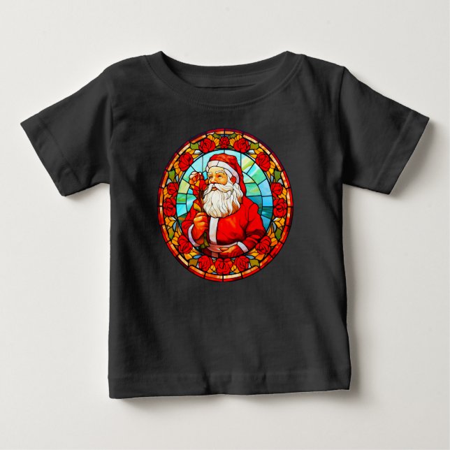 T-shirt Pour Bébé Vitrail Père Noël ornement de Noël-67680 (Devant)