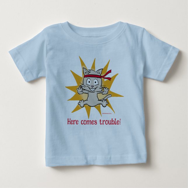 T-shirt Pour Bébé "Voilà les ennuis !" Top chaton drôle (Devant)