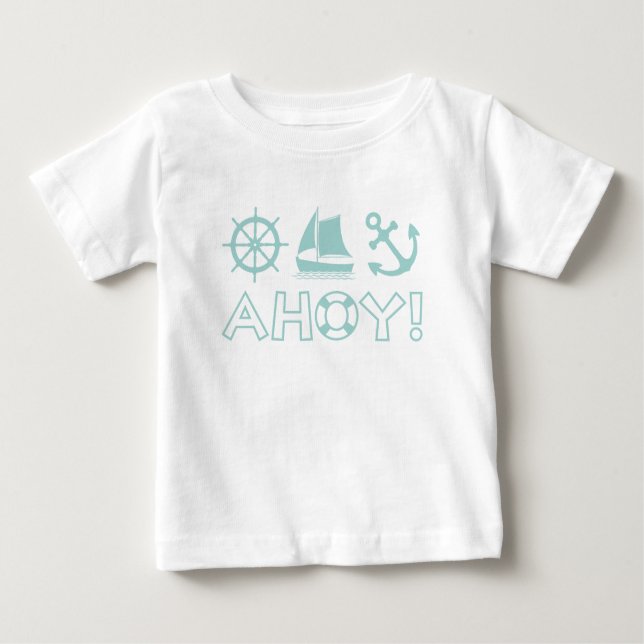 T-shirt Pour Bébé Voilier Ancre Ahoy! Turquoise lumineux (Devant)