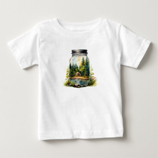 T-shirt Pour Bébé Voir le ruisseau, la maison dans le bocal en verre (Devant)