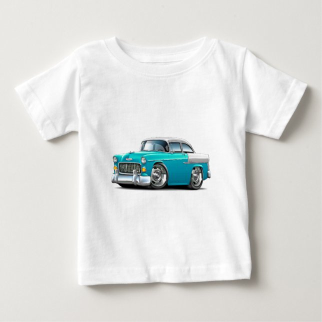 T-shirt Pour Bébé Voiture 1955 Turquoise-Blanche de Chevy Belair (Devant)
