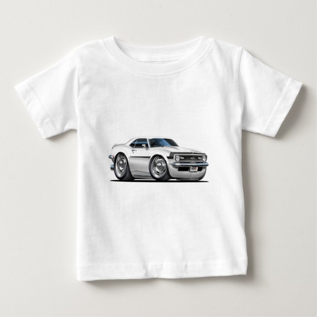 T-shirt Pour Bébé Voiture 1968 Blanc-Noire de Camaro (Devant)