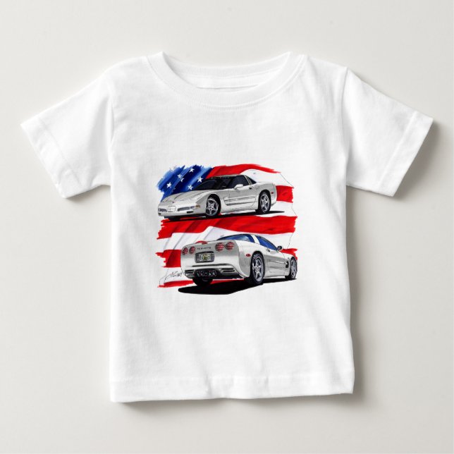 T-shirt Pour Bébé Voiture 1999-04 de blanc de Corvette (Devant)