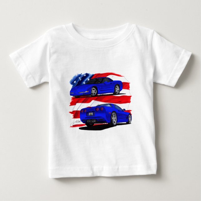 T-shirt Pour Bébé Voiture 1999-04 de bleu de Corvette (Devant)