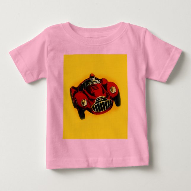 T-shirt Pour Bébé Voiture de course automatique rouge jaune vieux (Devant)