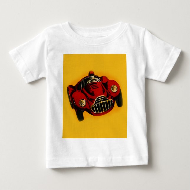 T-shirt Pour Bébé Voiture de course automatique rouge jaune vieux (Devant)