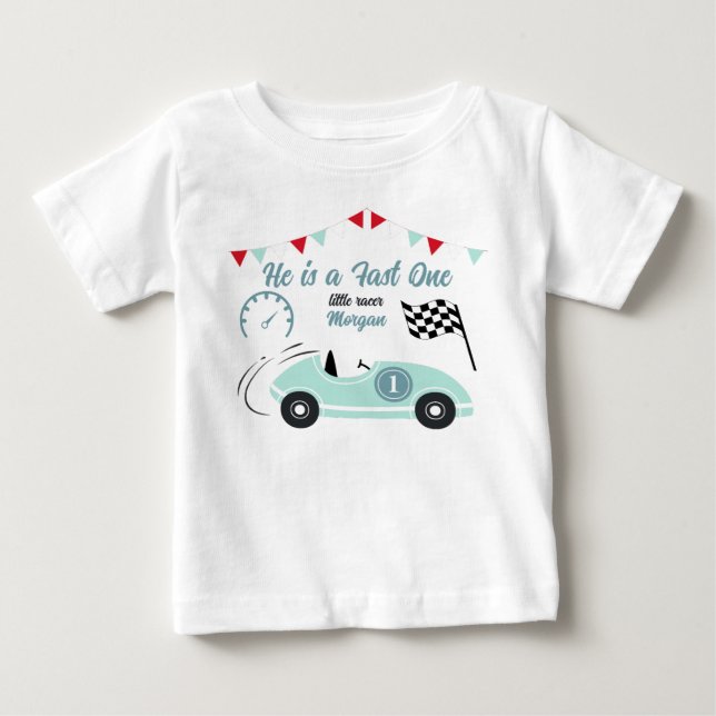 T-shirt Pour Bébé Voiture de course bleue festive pour l'anniversair (Devant)