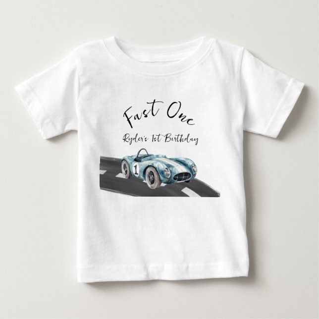 T-shirt Pour Bébé Voiture de course Fast One Premier Anniversaire (Devant)