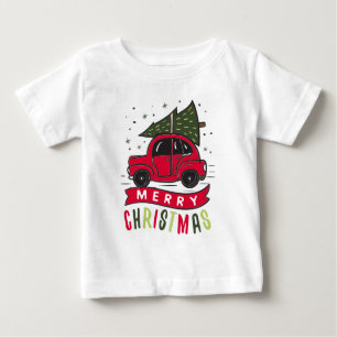T-shirt Pour Bébé Voiture Rouge Joyeux Arbre de Noël Colorful T-Shir