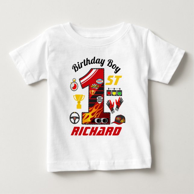 T-shirt Pour Bébé Voitures d'anniversaire | Racing Birthday Boy (Devant)