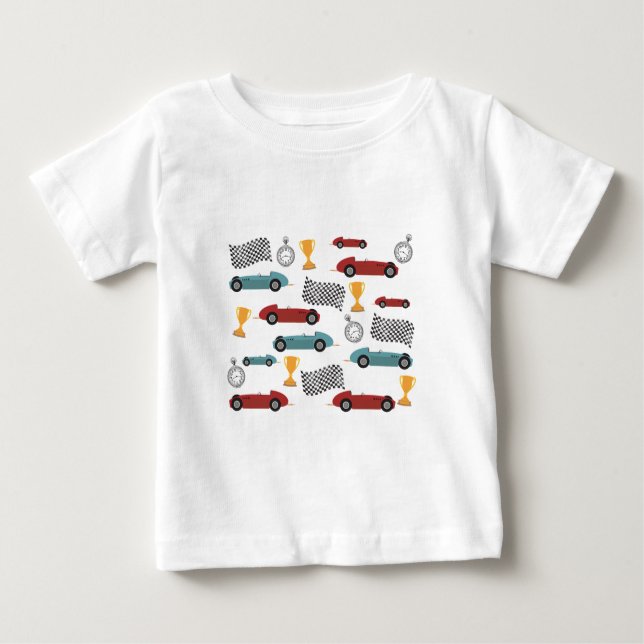T-shirt Pour Bébé Voitures de course classiques Blue & Red Fast (Devant)