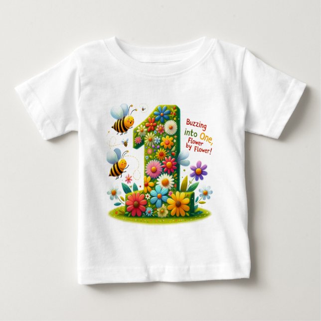 T-shirt Pour Bébé Vol Jardin : Premières fleurs d'anniversaire (Devant)