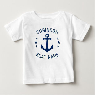 T-shirt Pour Bébé Votre nom et bateau Ancre Vintage Étoiles Bleu et 