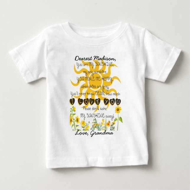 T-shirt Pour Bébé Vous Êtes Mon Sunshine Ajouter Un Nom (Devant)