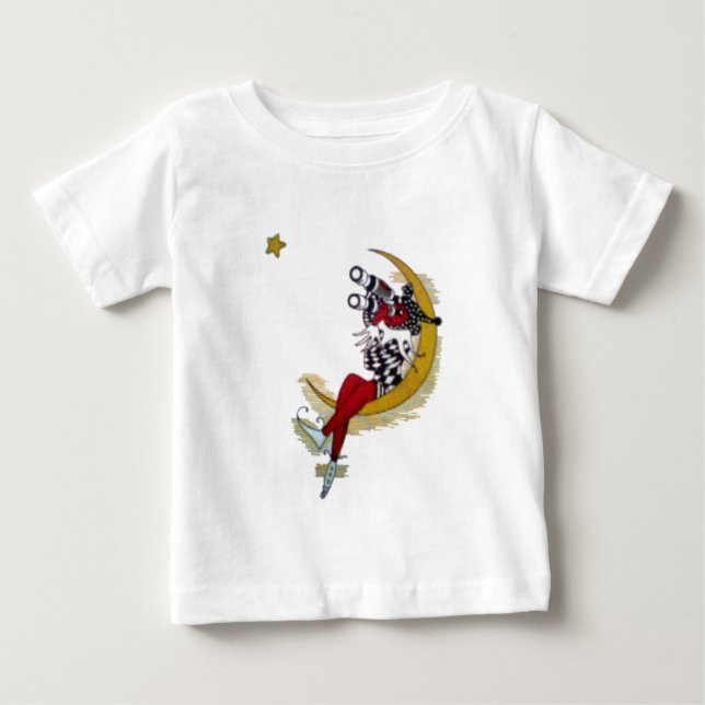 T-shirt Pour Bébé Vue cosmique : Elfe sur la lune aventure (Devant)