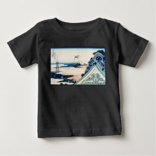 T-shirt Pour Bébé Vue du temple Honganji sur le mont Fuji - Gravure