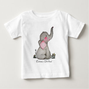 T-shirt Pour Bébé Watercolor Cute Baby Elephant With Blush & Flowers