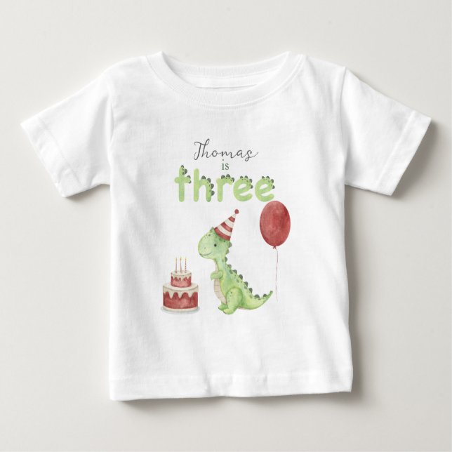 T-shirt Pour Bébé Watercolor Dinosaur 3rd birthday (Devant)