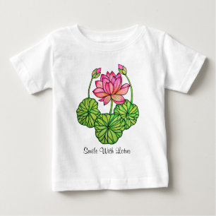 T-shirt Pour Bébé Watercolor Pink Lotus with Buds & Leaves