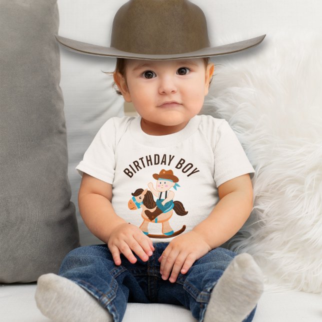 T-shirt Pour Bébé Western Cowboy Rocse Horse Boy Anniversaire (Créateur téléchargé)