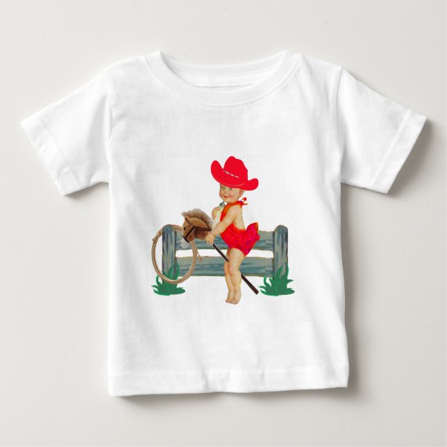 T-shirt Pour Bébé Western Rodeo Cowgirl sur Stick Horse (Devant)