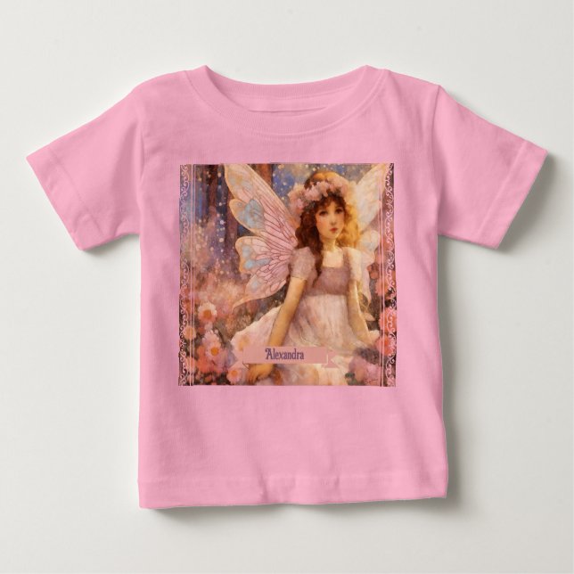 T-shirt Pour Bébé Whimsical Fairy in Dreamy Pink Floral Garden (Devant)