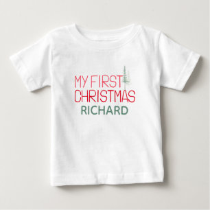 T-shirt Pour Bébé Whimsical First Joyeux Noël Personnalisé Nom du bé